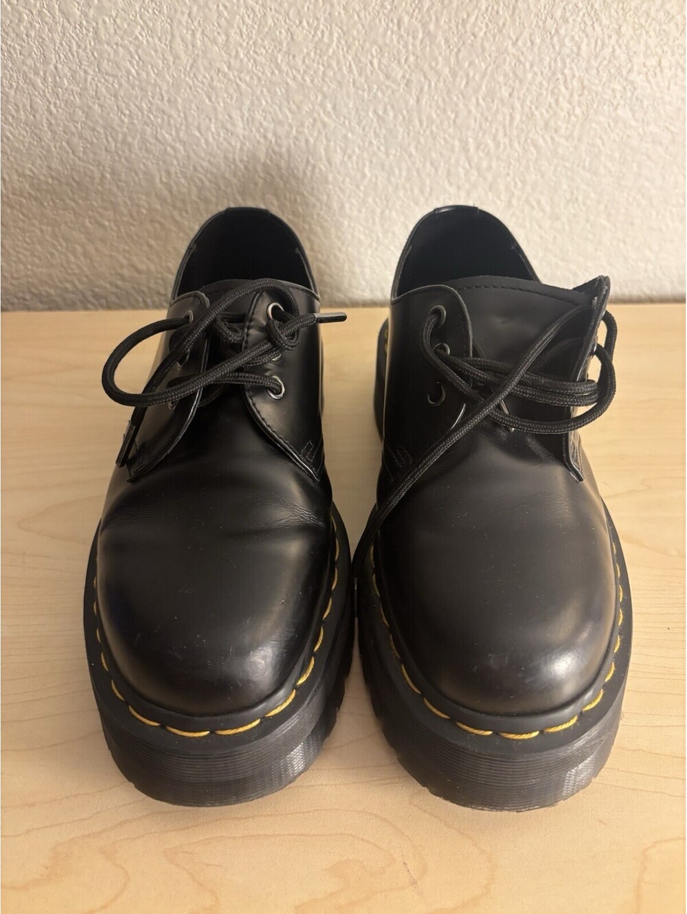 Dr Doc Martens Quad Oxford Low Platform Shoes 25567 Black 3 Eye Mens 8